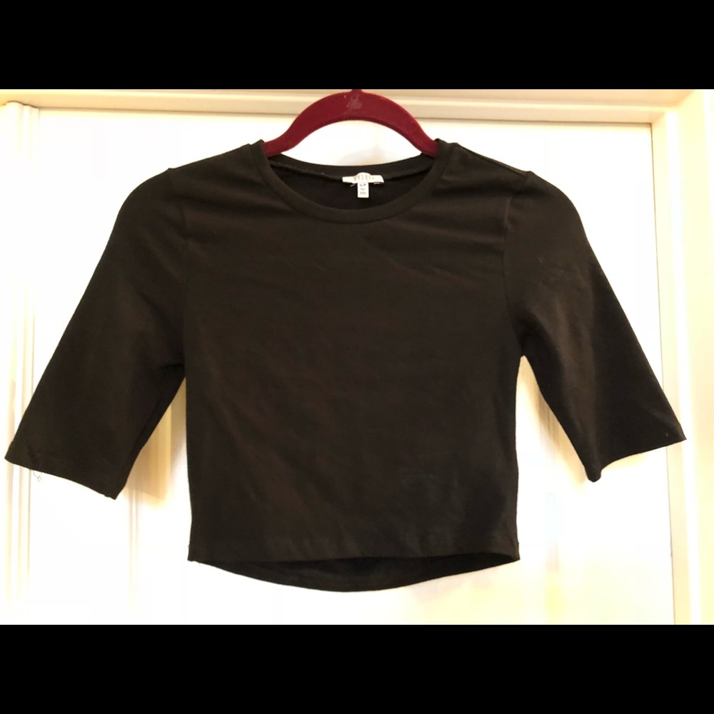 Quarter Sleeve Black Crop Top with Cut Out on Back